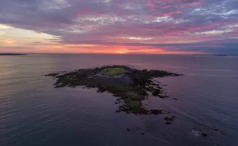 Aerial of Ram Island at sunset